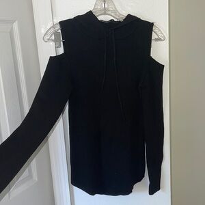 Knit cold shoulder hoodie sweater